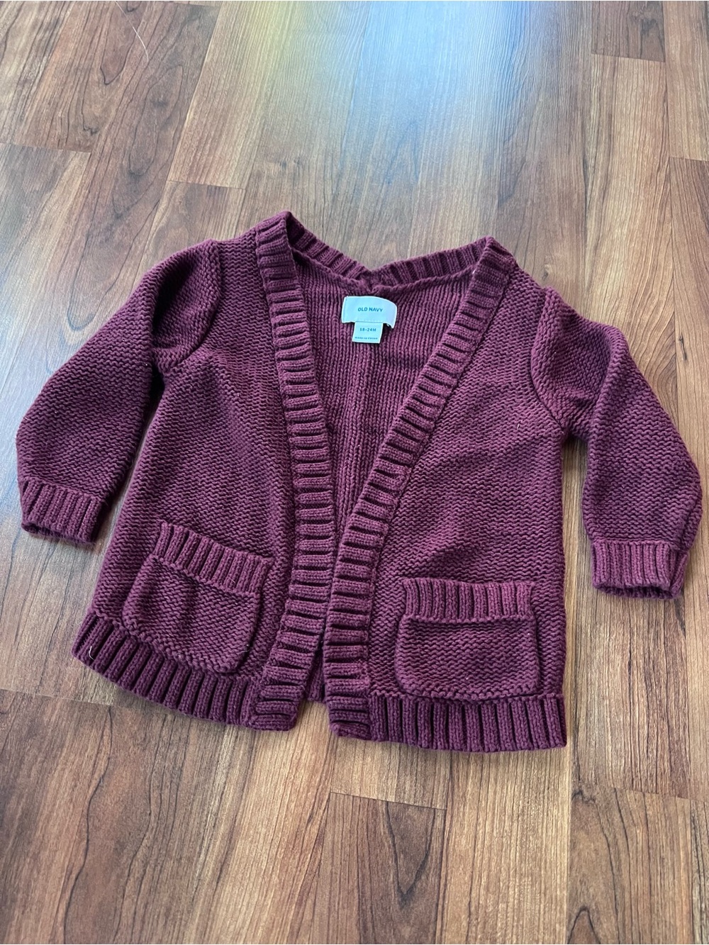 Old Navy Toddler Girls Burgundy Clove Open Front Knit Cardigan Sweater 18-24M
